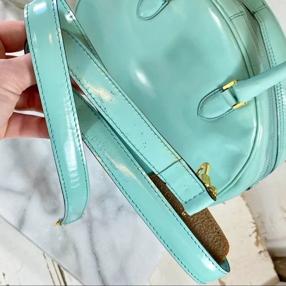 Moschino Couture Tiffany Blue Patent Leather Bowler Bag w/ Crossbody Strap